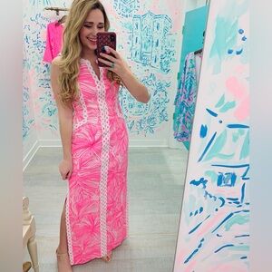 Lilly Pulitzer Pink and White Sleeveless V-Neck Maxi Sundress